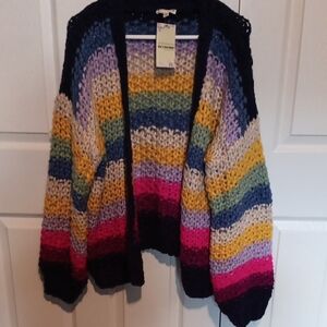 Multicolor Striped Open Cardigan Sweater - Women's